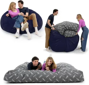 CordaRoy's Plush Bean Bag - Convertible Bean Bag Chair & Bed - Machine-Washable Plush Fabric Cover - for Basement, Living Room, Game Room, Dorm & More - Full Size - Indiigo | Made in The USA