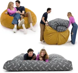 CordaRoy's Plush Bean Bag - Convertible Bean Bag Chair & Bed - Machine-Washable Plush Fabric Cover - for Basement, Living Room, Game Room, Dorm & More - King Size - Saffron | Made in The USA
