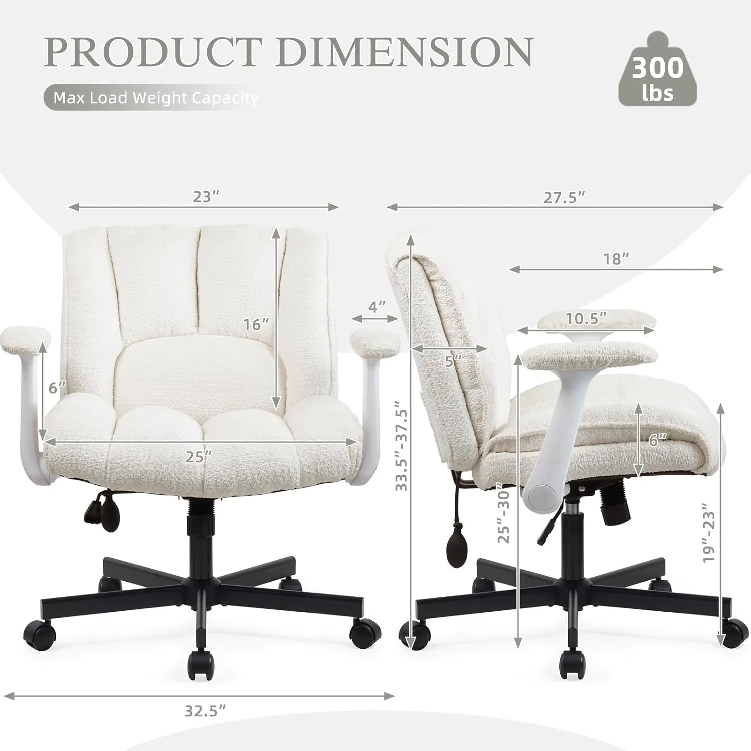 Criss Cross Legged Office Chair with Flip-Up Arms and Wheels, Wide Seat Desk Chair with Built-In Dynamic Airbag Lumbar Support, Modern Cross-Leg Chair for Home Office, Apartment, Vanity, Beige