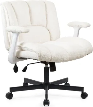 Criss Cross Legged Office Chair with Flip-Up Arms and Wheels, Wide Seat Desk Chair with Built-In Dynamic Airbag Lumbar Support, Modern Cross-Leg Chair for Home Office, Apartment, Vanity, Beige