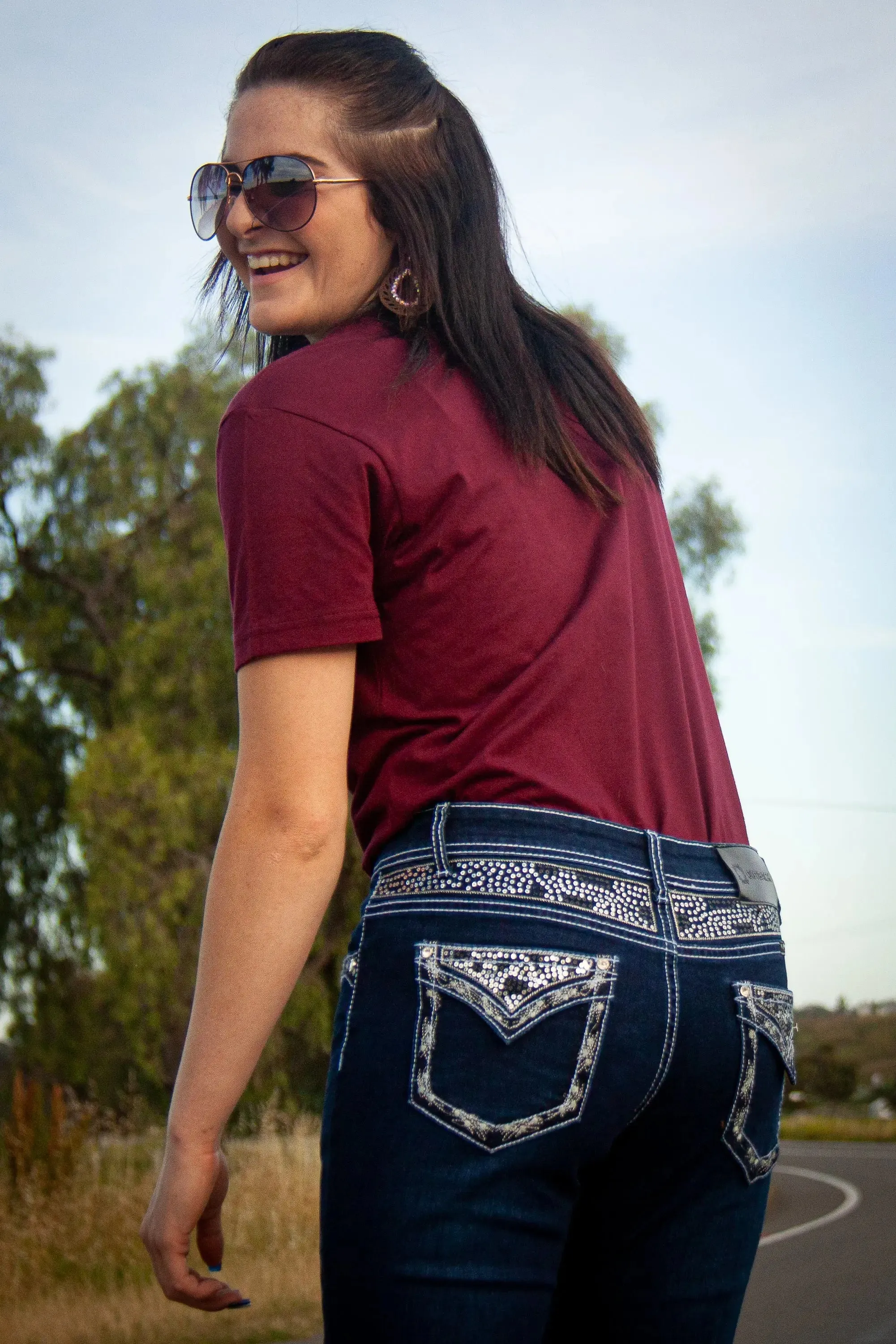 Crystal Mid-Rise Boot-Cut Western Jeans