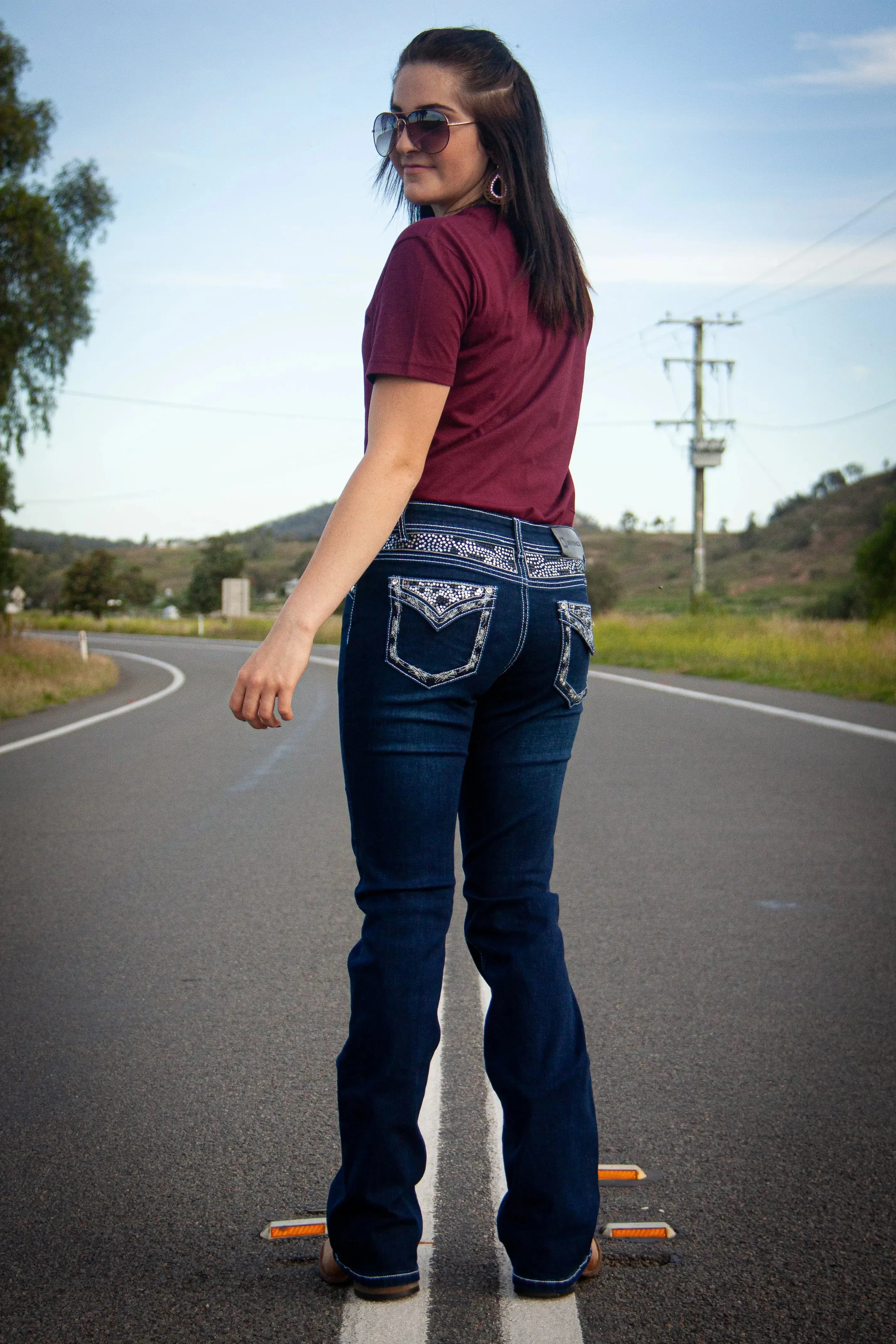 Crystal Mid-Rise Boot-Cut Western Jeans