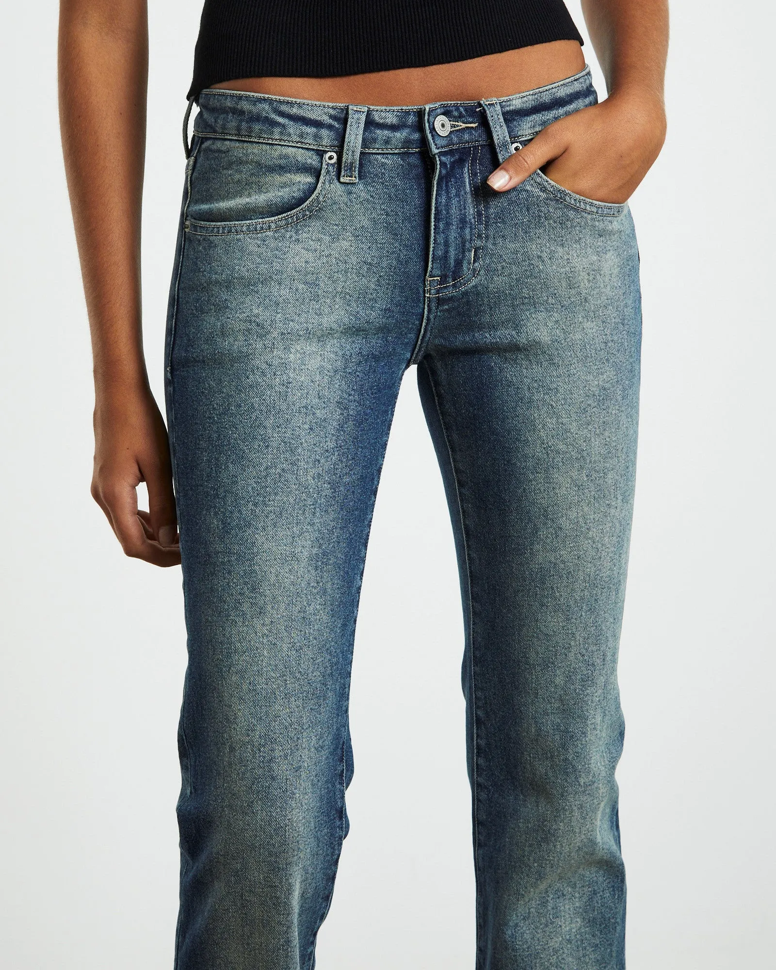Cyndi Low Rise Boot Cut Jeans Blue