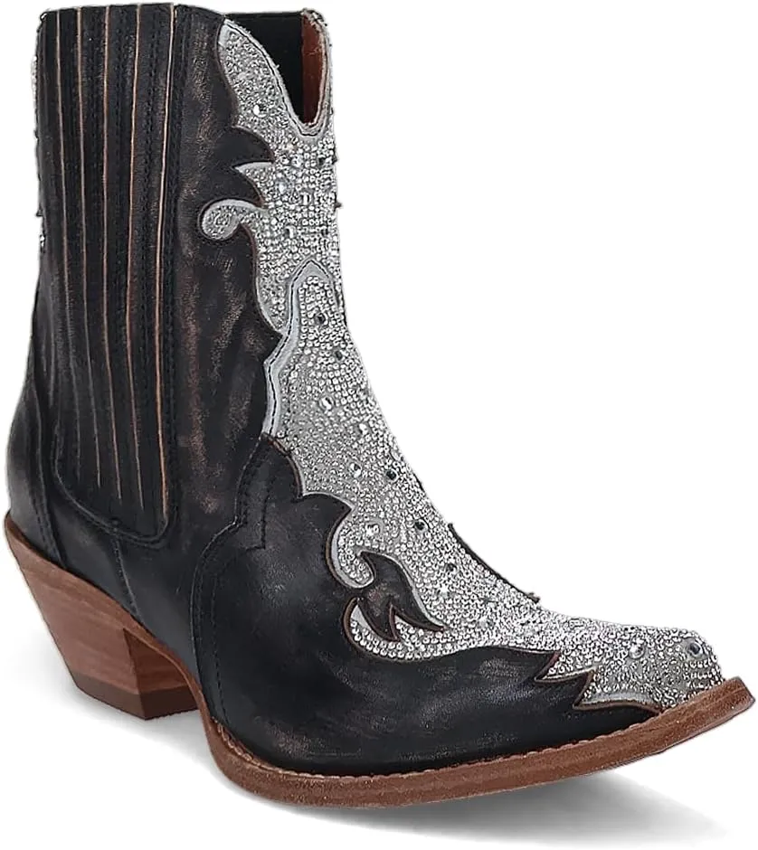 Dan Post Womens Crystal Snip Toe Casual Boots Ankle Low Heel 1-2" - Black