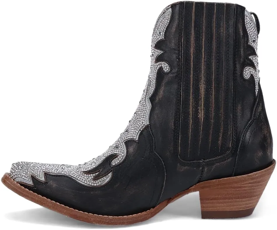 Dan Post Womens Crystal Snip Toe Casual Boots Ankle Low Heel 1-2" - Black