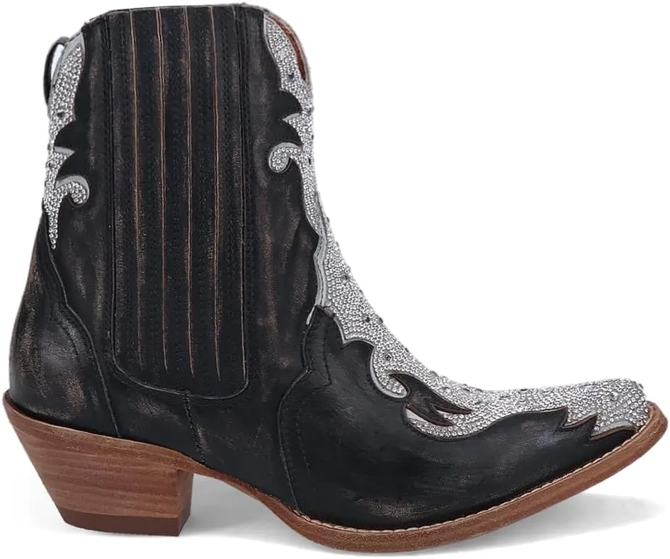 Dan Post Womens Crystal Snip Toe Casual Boots Ankle Low Heel 1-2" - Black
