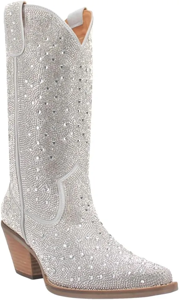 Dingo Womens Silver Dollar Rhinestone Round Toe Pull On Casual Boots Mid Calf Mid Heel 2-3" - Black