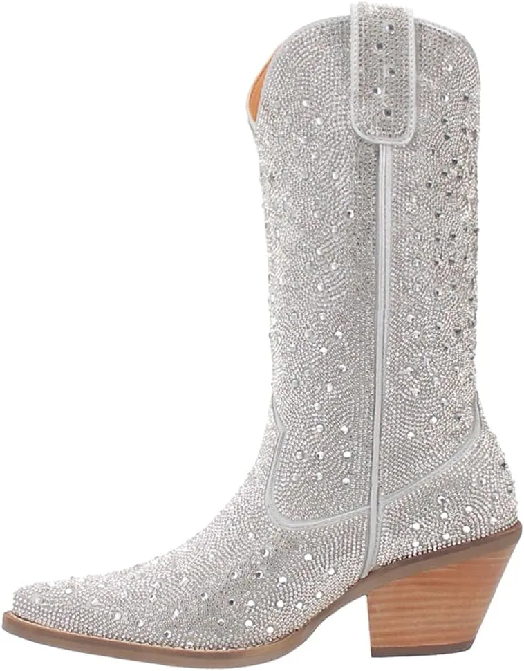 Dingo Womens Silver Dollar Rhinestone Round Toe Pull On Casual Boots Mid Calf Mid Heel 2-3" - Black