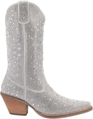 Dingo Womens Silver Dollar Rhinestone Round Toe Pull On Casual Boots Mid Calf Mid Heel 2-3" - Black