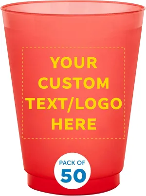 DISCOUNT PROMOS Custom 16 oz. Frosted Plastic Stadium Cups – 50 Pack – Personalized Shatterproof, Reusable Party Cups with Logo – Bulk Gift for Dad – Red