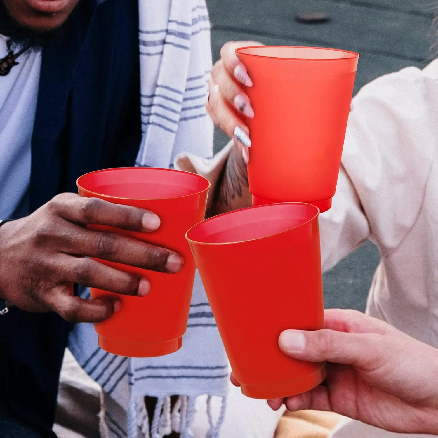 DISCOUNT PROMOS Custom 16 oz. Frosted Plastic Stadium Cups – 50 Pack – Personalized Shatterproof, Reusable Party Cups with Logo – Bulk Gift for Dad – Red