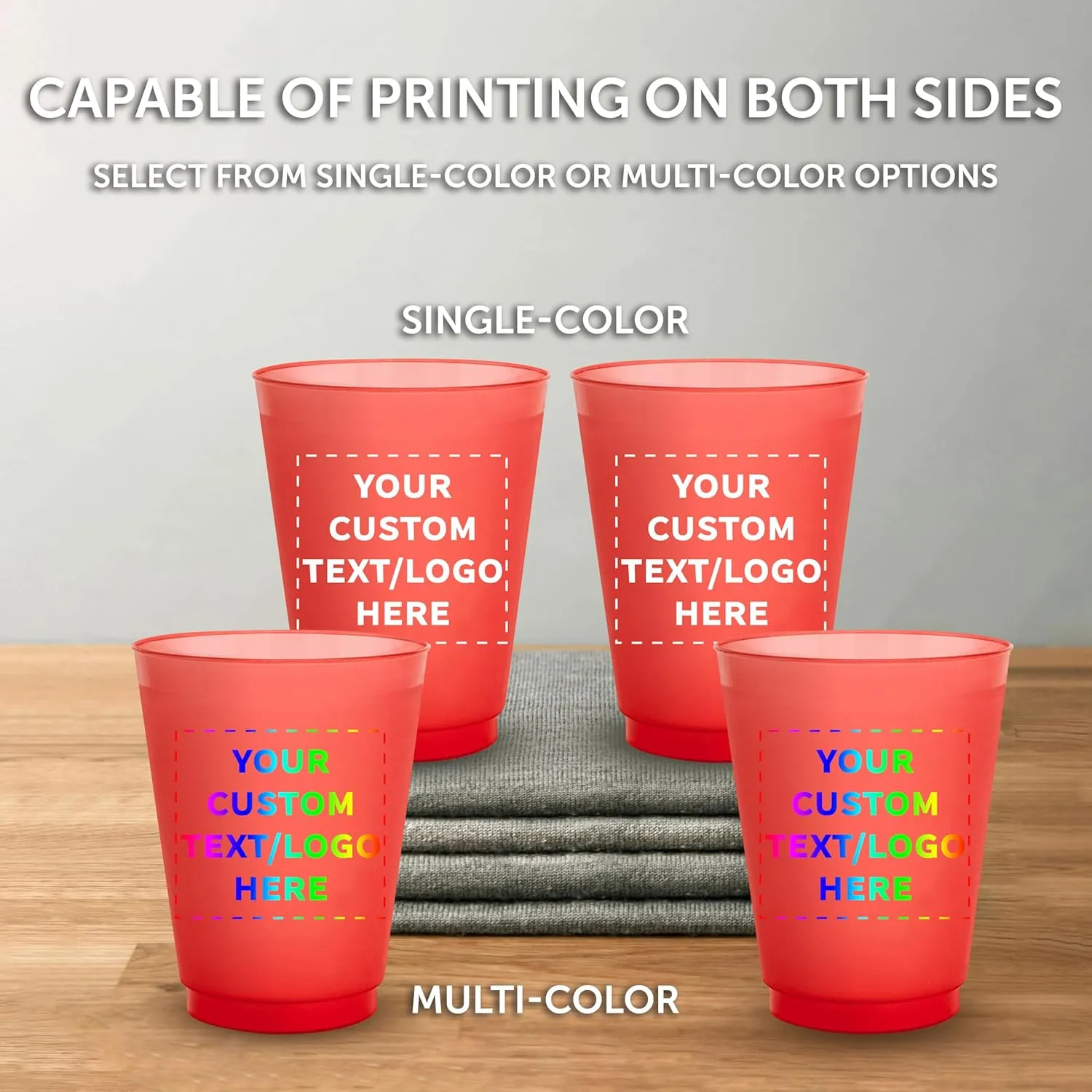 DISCOUNT PROMOS Custom 16 oz. Frosted Plastic Stadium Cups – 50 Pack – Personalized Shatterproof, Reusable Party Cups with Logo – Bulk Gift for Dad – Red