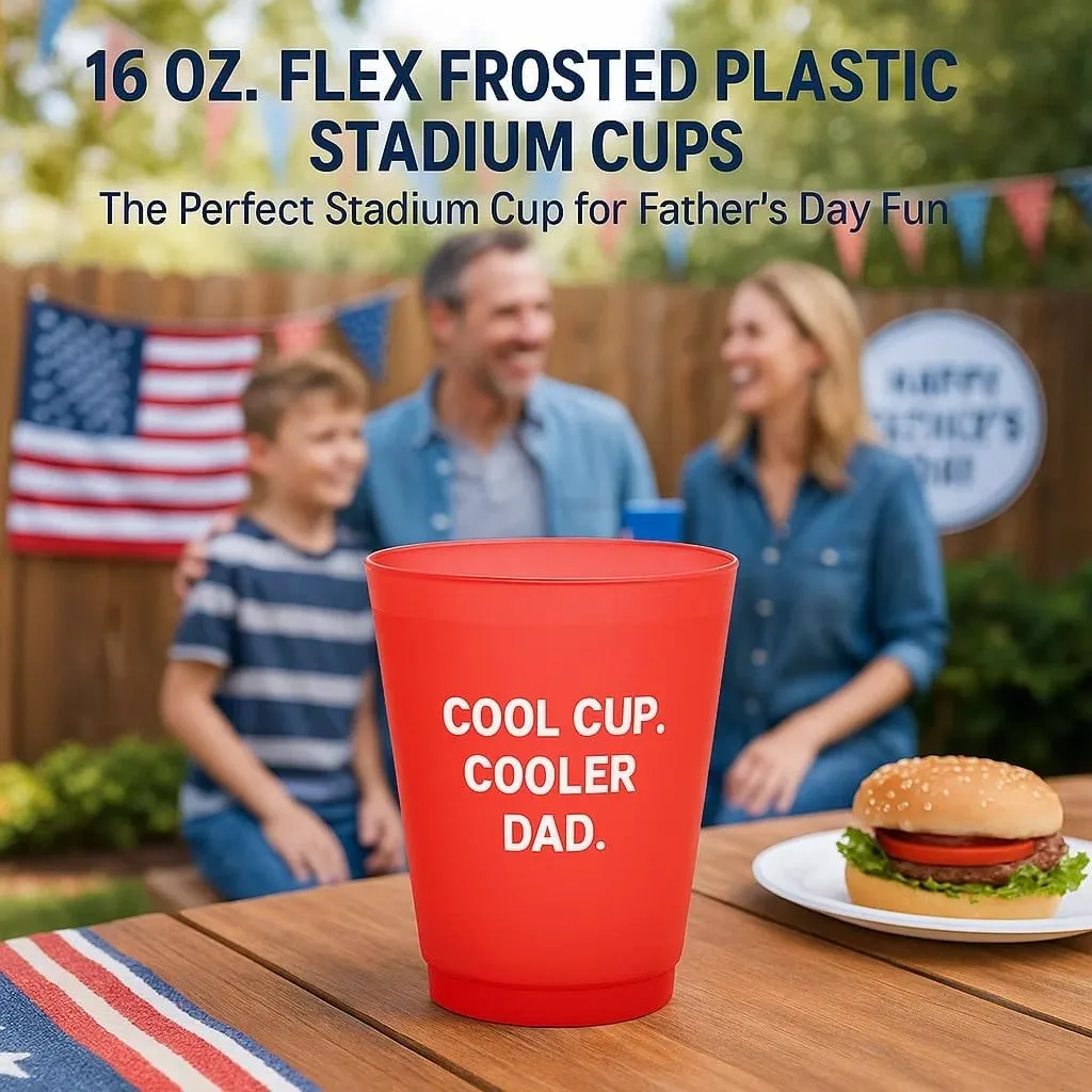 DISCOUNT PROMOS Custom 16 oz. Frosted Plastic Stadium Cups – 50 Pack – Personalized Shatterproof, Reusable Party Cups with Logo – Bulk Gift for Dad – Red