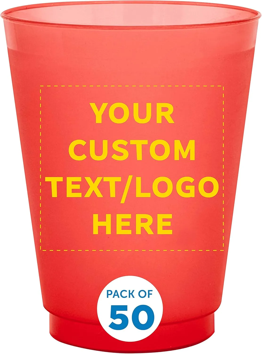 DISCOUNT PROMOS Custom 16 oz. Frosted Plastic Stadium Cups – 50 Pack – Personalized Shatterproof, Reusable Party Cups with Logo – Bulk Gift for Dad – Red