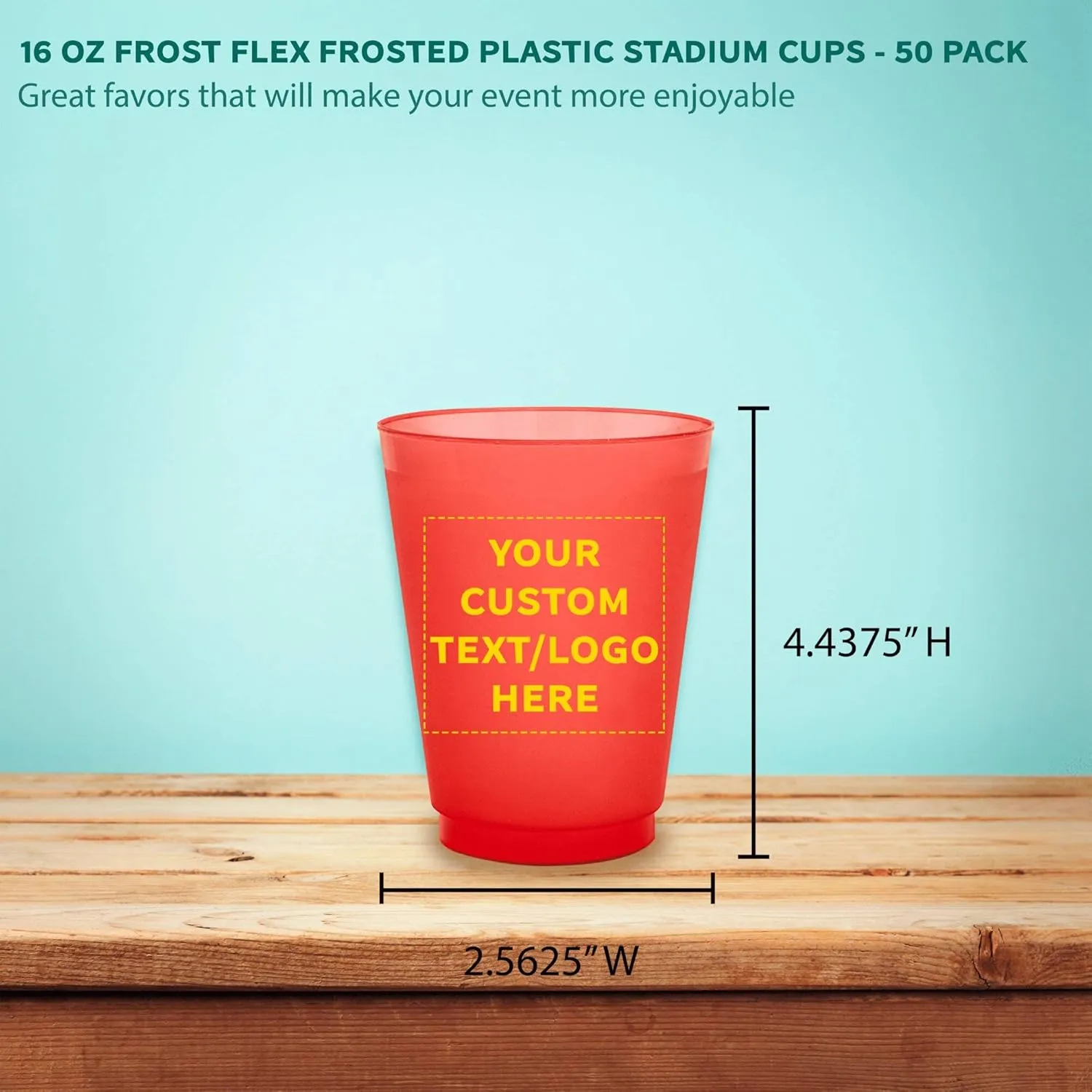 DISCOUNT PROMOS Custom 16 oz. Frosted Plastic Stadium Cups – 50 Pack – Personalized Shatterproof, Reusable Party Cups with Logo – Bulk Gift for Dad – Red