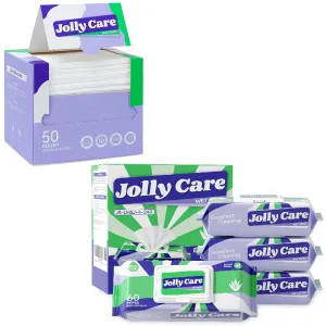 Disposable Face Towels 10" x 12" 50 Count and Jolly Care Wet Aloe Wipes 240 Count