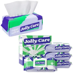 Disposable Face Towels 7.8" x 7.8" 80 Count and Jolly Care Wet Aloe Wipes 240 Count