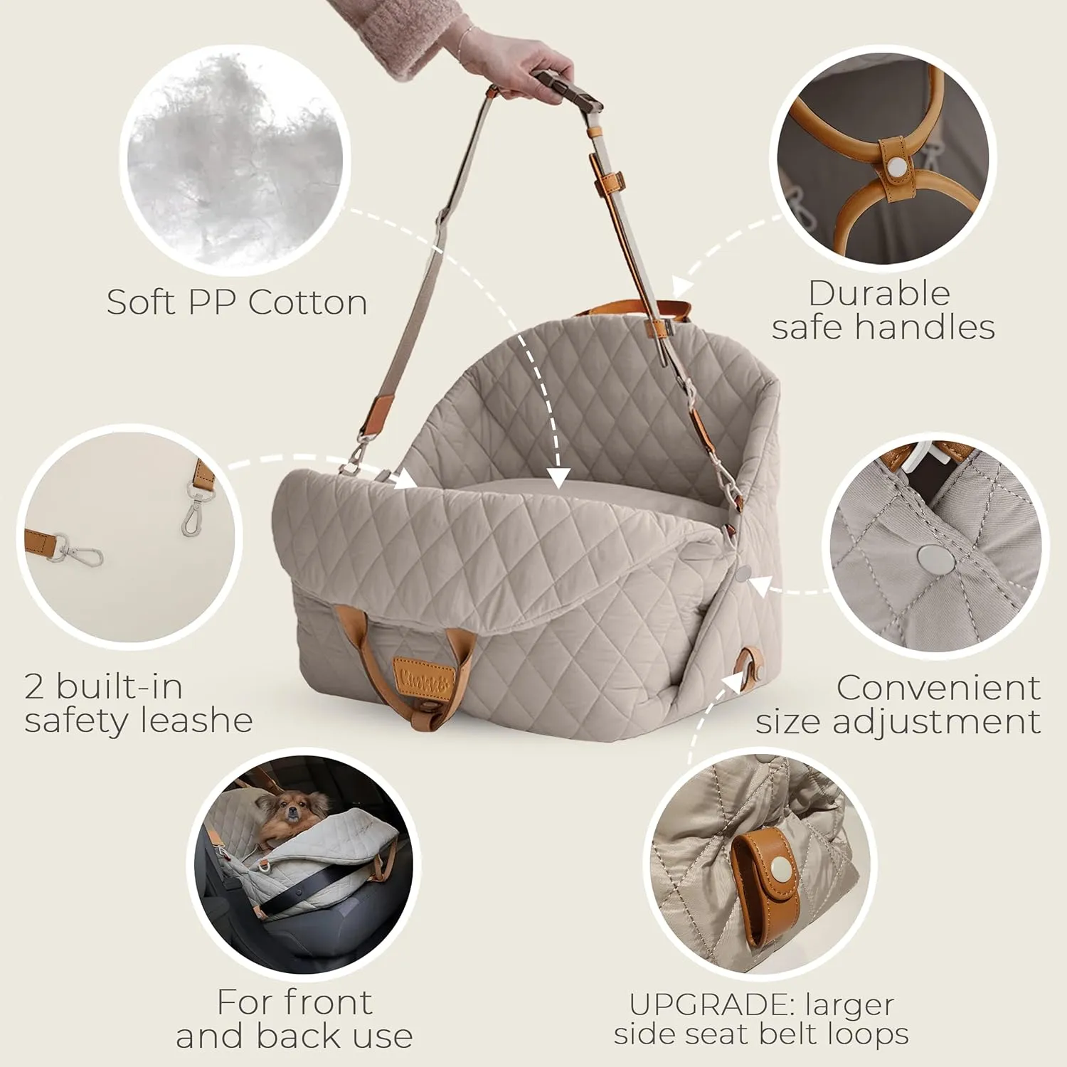 Dog Travel Bag 3-in-1 Pet Carrier and Puppy Car Seat with Small Cat Pillow, Storage Pocket, Clip-On Safety Leash, Waterproof Small Dog Carrier, Grey