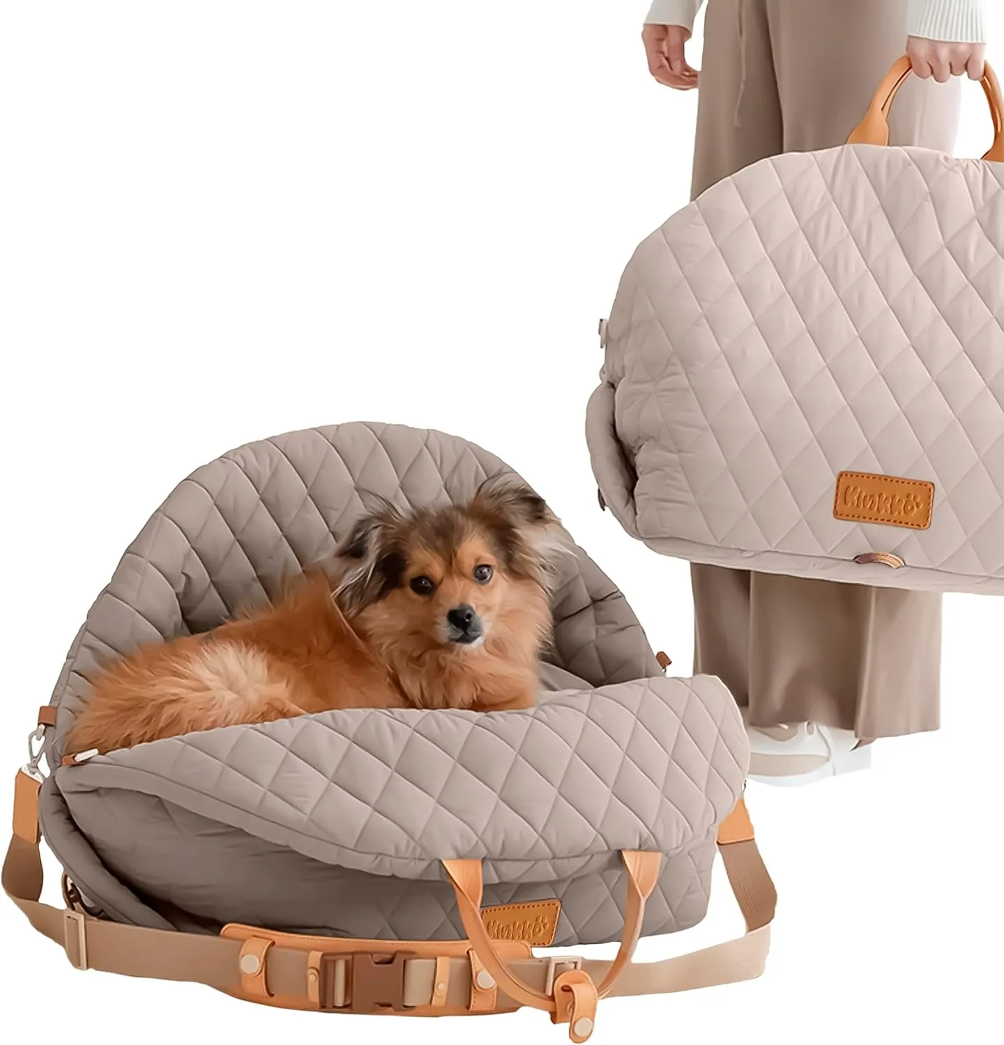 Dog Travel Bag 3-in-1 Pet Carrier and Puppy Car Seat with Small Cat Pillow, Storage Pocket, Clip-On Safety Leash, Waterproof Small Dog Carrier, Grey