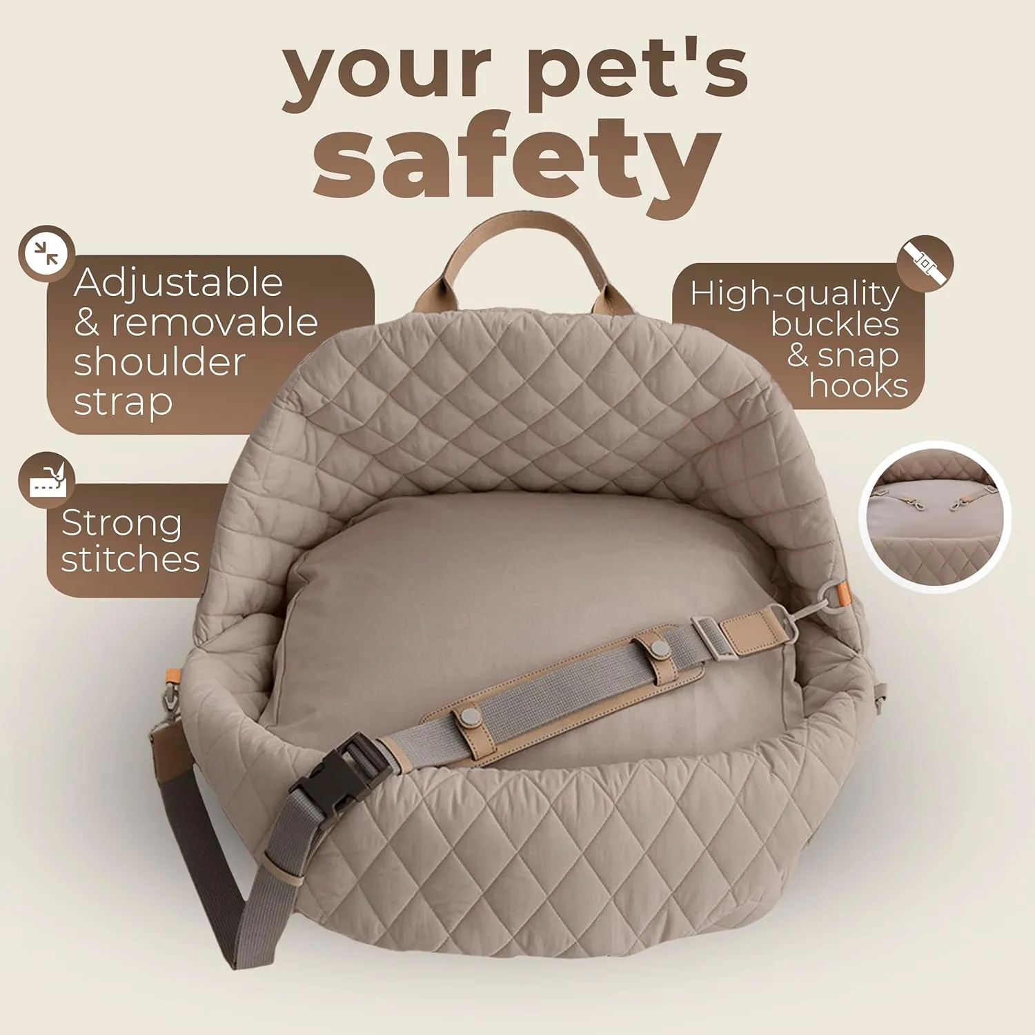Dog Travel Bag 3-in-1 Pet Carrier and Puppy Car Seat with Small Cat Pillow, Storage Pocket, Clip-On Safety Leash, Waterproof Small Dog Carrier, Grey