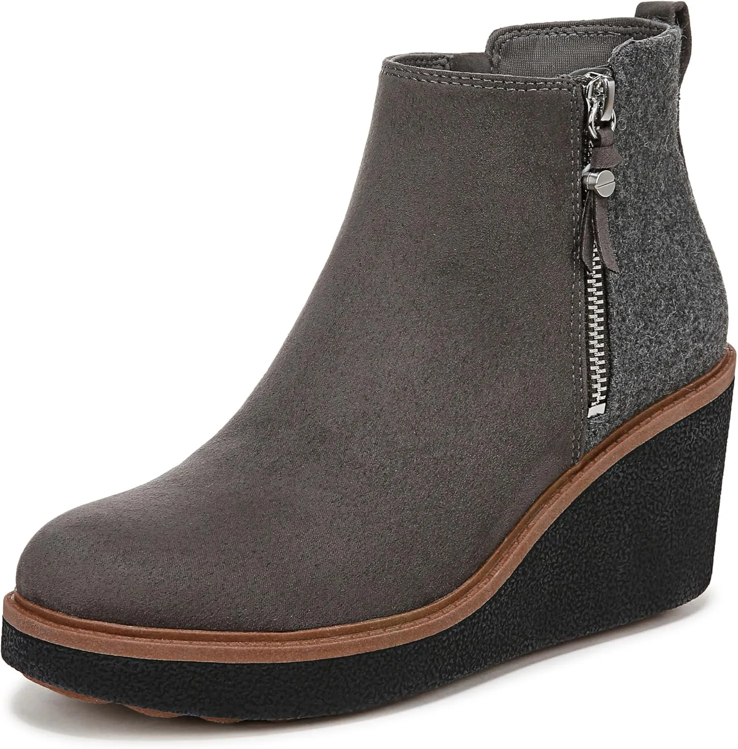 Dr. Scholl's Womens Amber Wedge Boot Greystone Microfiber/Wool 6 M