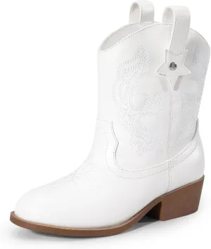DREAM PAIRS Girls Cowboy Cowgirl Boots 2-in-1 Western Removable Cuff Fold Over Embroidered Fashion Mid Calf Shoes