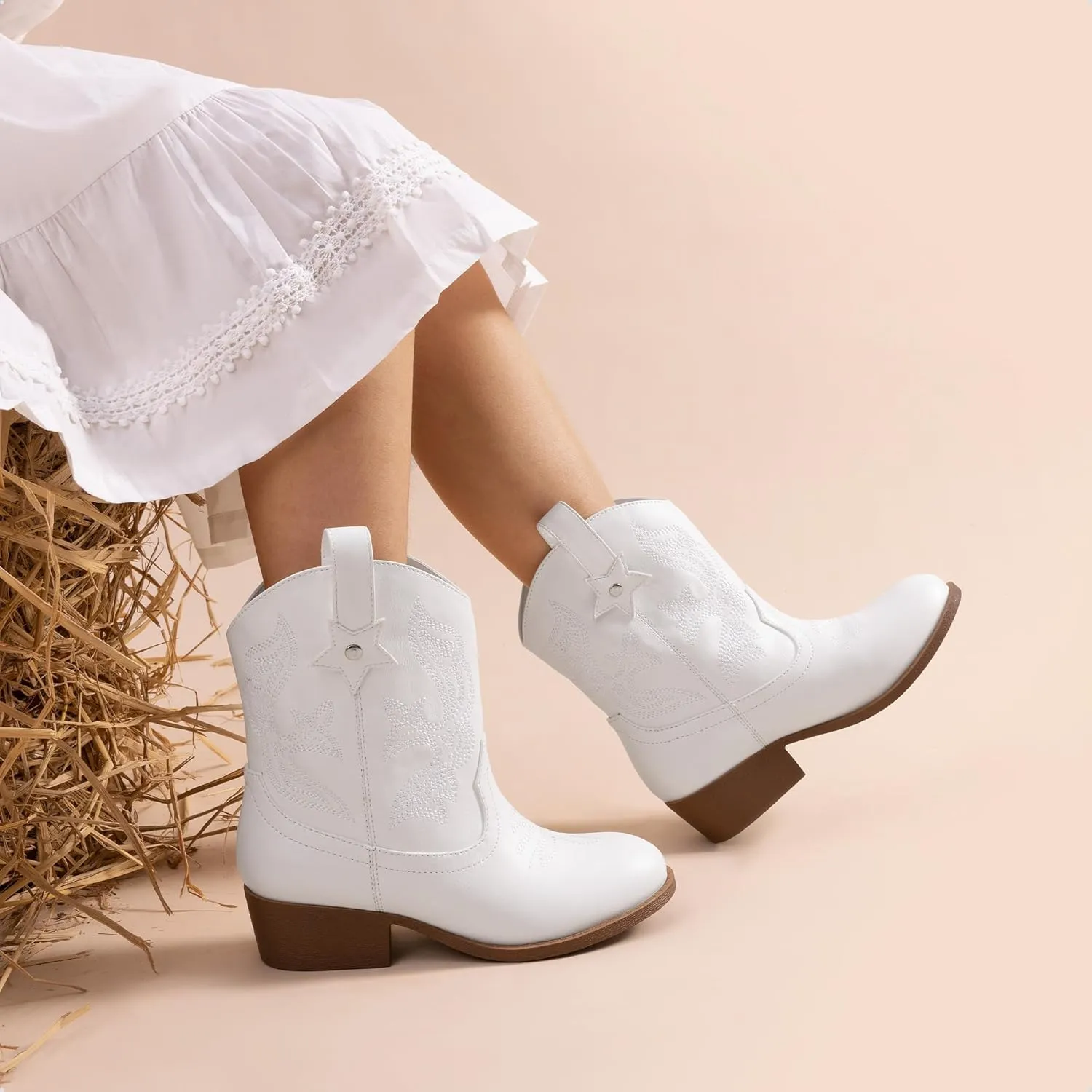 DREAM PAIRS Girls Cowboy Cowgirl Boots 2-in-1 Western Removable Cuff Fold Over Embroidered Fashion Mid Calf Shoes