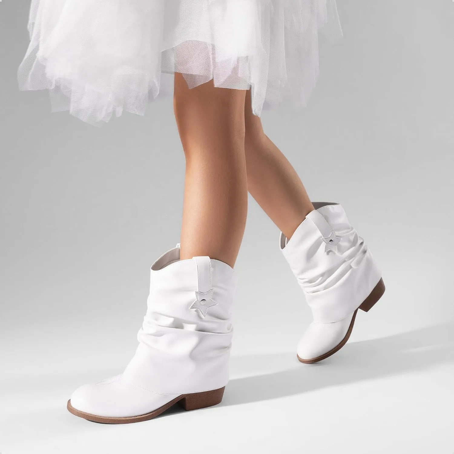 DREAM PAIRS Girls Cowboy Cowgirl Boots 2-in-1 Western Removable Cuff Fold Over Embroidered Fashion Mid Calf Shoes
