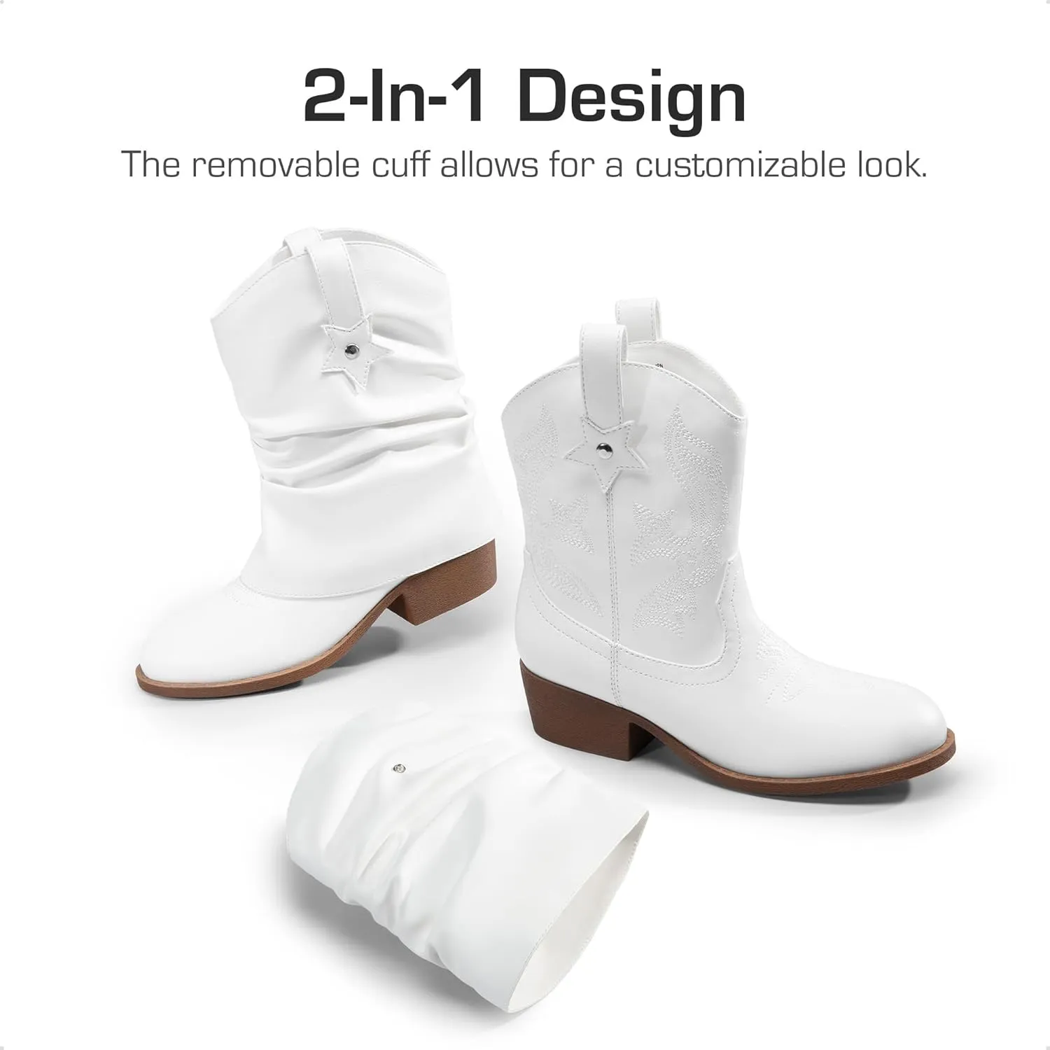 DREAM PAIRS Girls Cowboy Cowgirl Boots 2-in-1 Western Removable Cuff Fold Over Embroidered Fashion Mid Calf Shoes