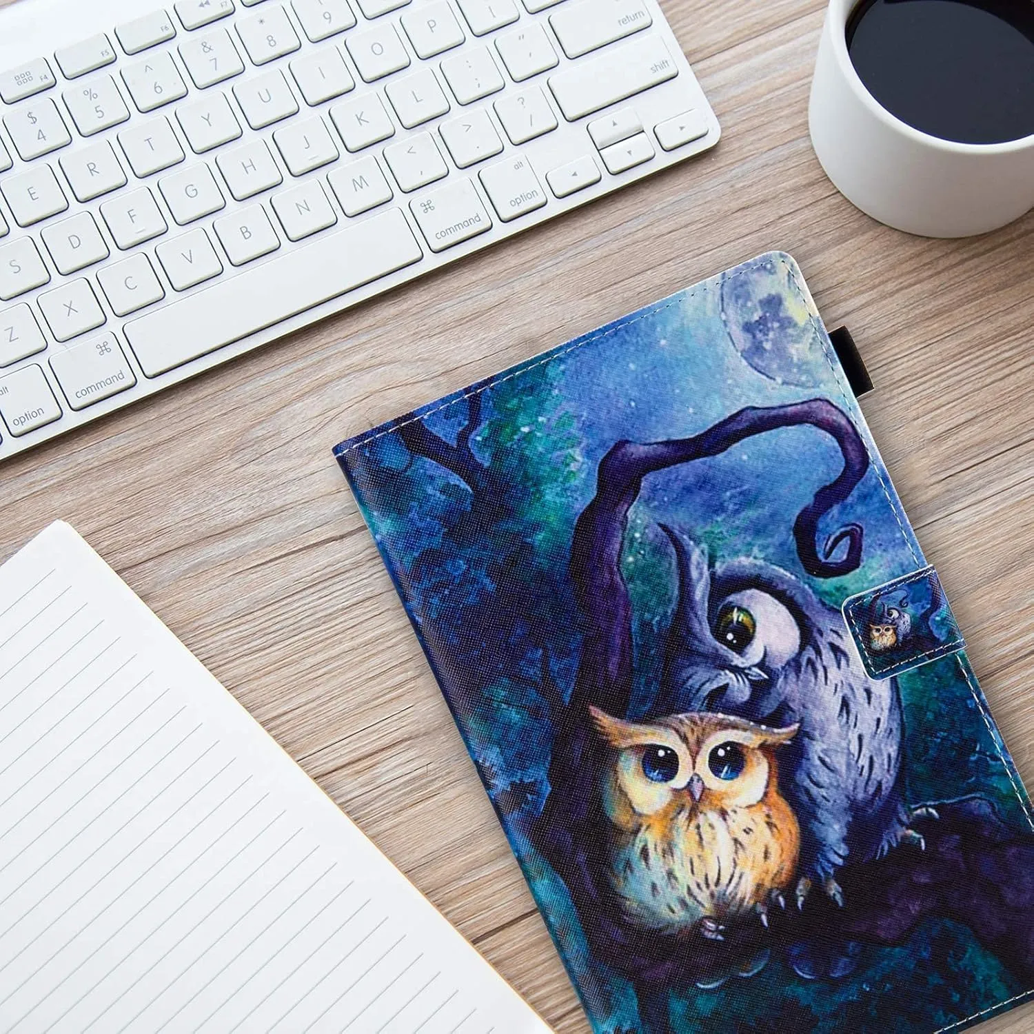 Dteck Case for All-New Fire HD 10 (9th/7th/5th Generation, 2019/2017/2015 Release) - Slim Faux Leather Folio Stand Smart Cover with Auto Wake/Sleep for Kindle HD 10.1 Inch Tablet, Cute Owls