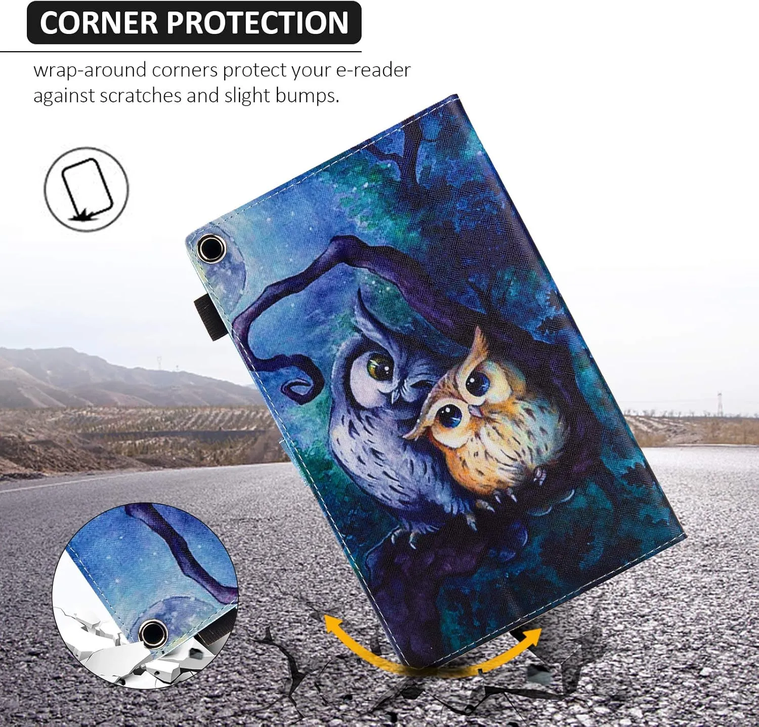 Dteck Case for All-New Fire HD 10 (9th/7th/5th Generation, 2019/2017/2015 Release) - Slim Faux Leather Folio Stand Smart Cover with Auto Wake/Sleep for Kindle HD 10.1 Inch Tablet, Cute Owls
