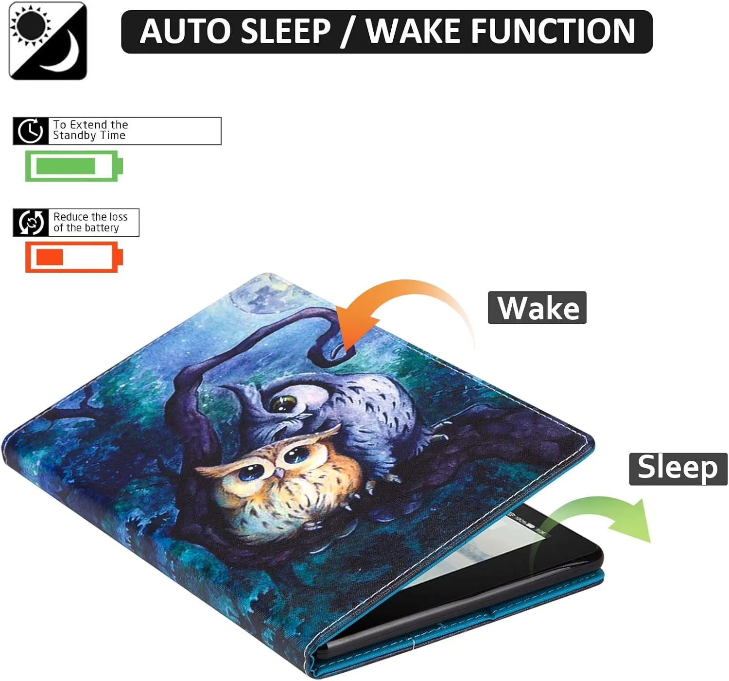 Dteck Case for All-New Fire HD 10 (9th/7th/5th Generation, 2019/2017/2015 Release) - Slim Faux Leather Folio Stand Smart Cover with Auto Wake/Sleep for Kindle HD 10.1 Inch Tablet, Cute Owls