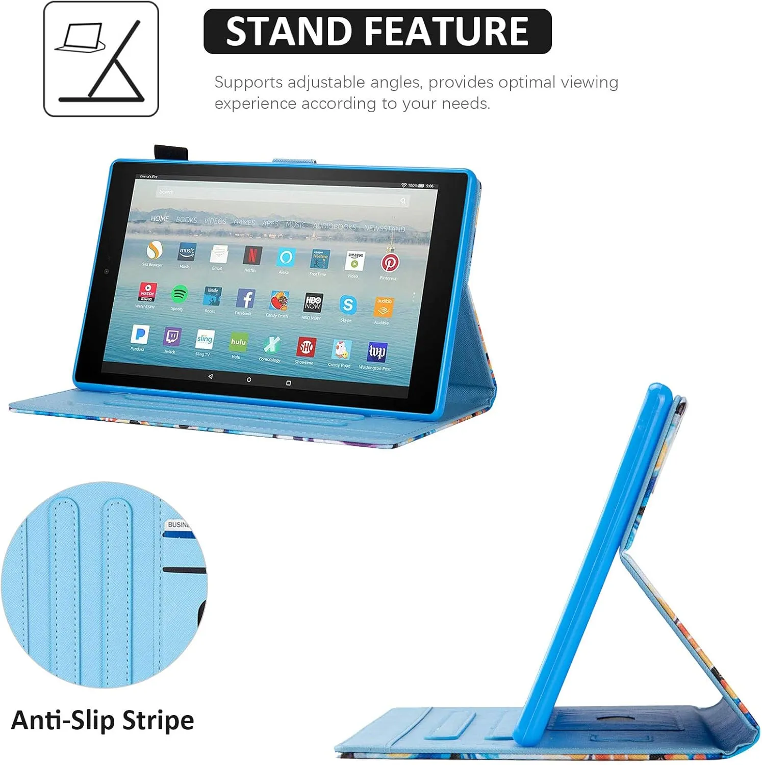 Dteck Case for All-New Fire HD 10 (9th/7th/5th Generation, 2019/2017/2015 Release) - Slim Faux Leather Folio Stand Smart Cover with Auto Wake/Sleep for Kindle HD 10.1 Inch Tablet, Cute Owls