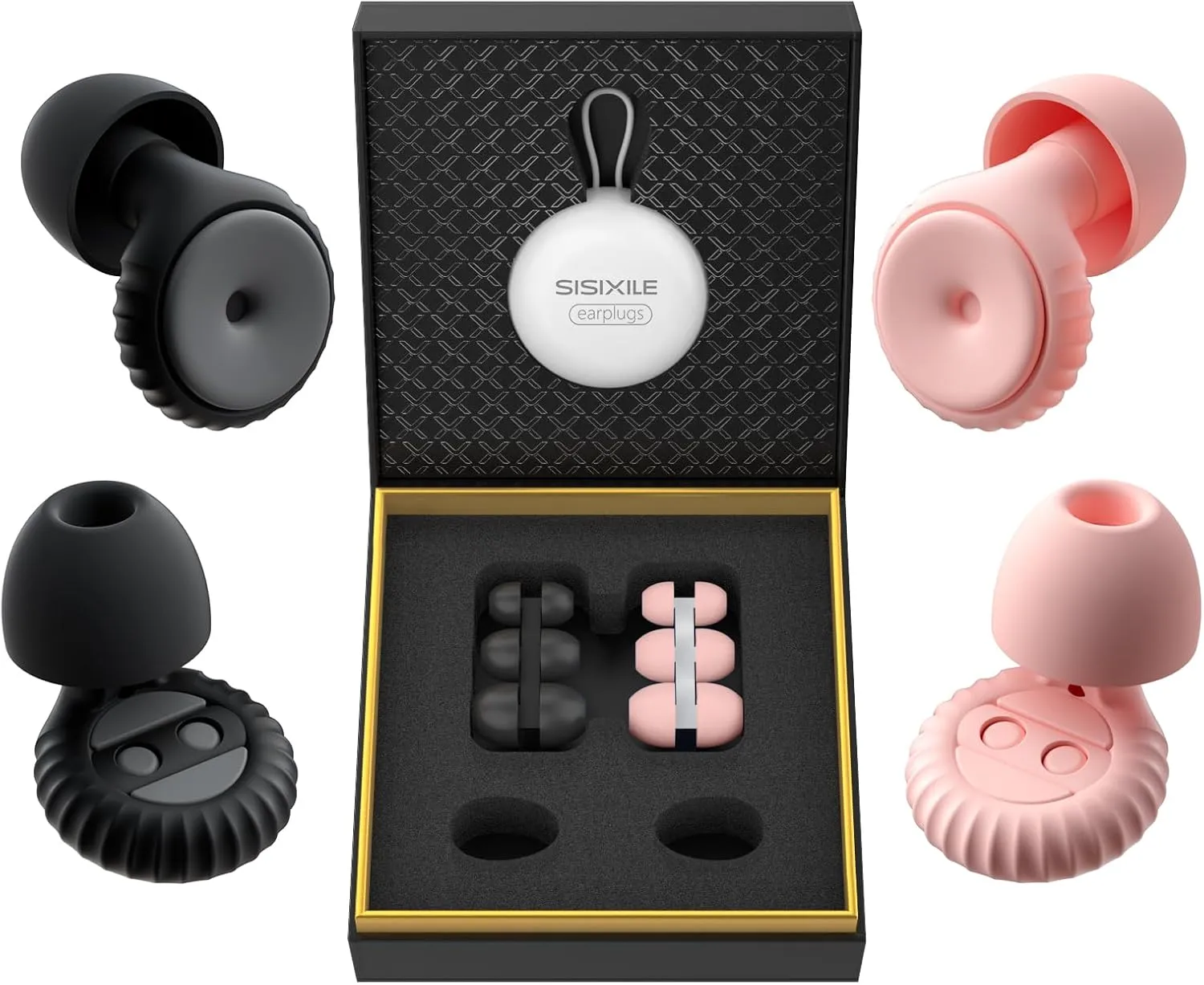 Ear Plugs Sleeping Noise Cancelling: 2 Pairs Ear Plugs for Noise Reduction, Hearing Protection Ear Plugs for Sleep, Focus Enhancement, Silent Study Halls, Air Travel, Work, Meditation (Black Pink)