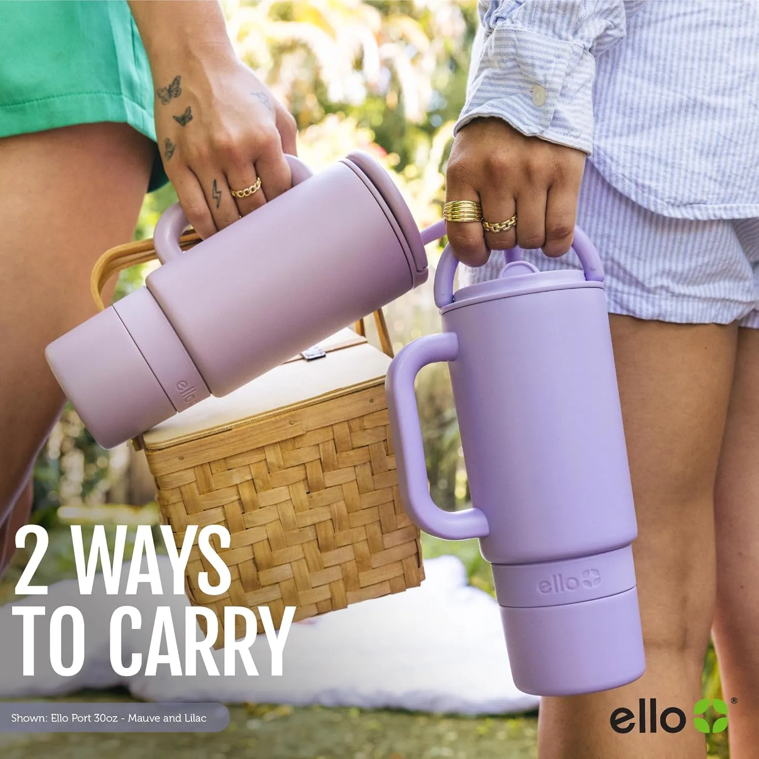 Ello Port 30oz Tumbler with Carry Loop & Integrated Handle | Vacuum Insulated Stainless Steel Reusable Water Bottle Travel Mug | Leak Proof Lid | Flexible Straw | BPA-Free | Dishwasher Safe | Cream