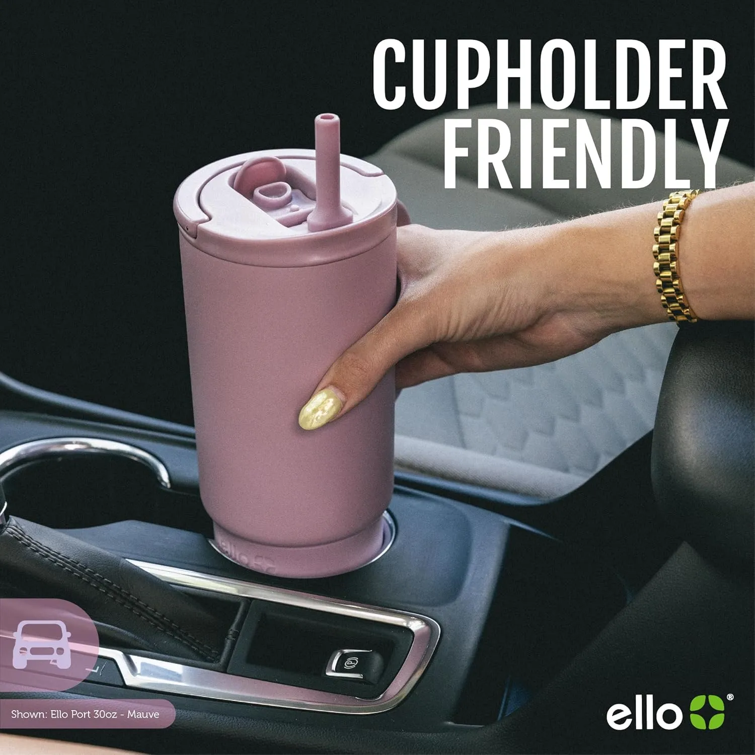 Ello Port 30oz Tumbler with Carry Loop & Integrated Handle | Vacuum Insulated Stainless Steel Reusable Water Bottle Travel Mug | Leak Proof Lid | Flexible Straw | BPA-Free | Dishwasher Safe | Cream
