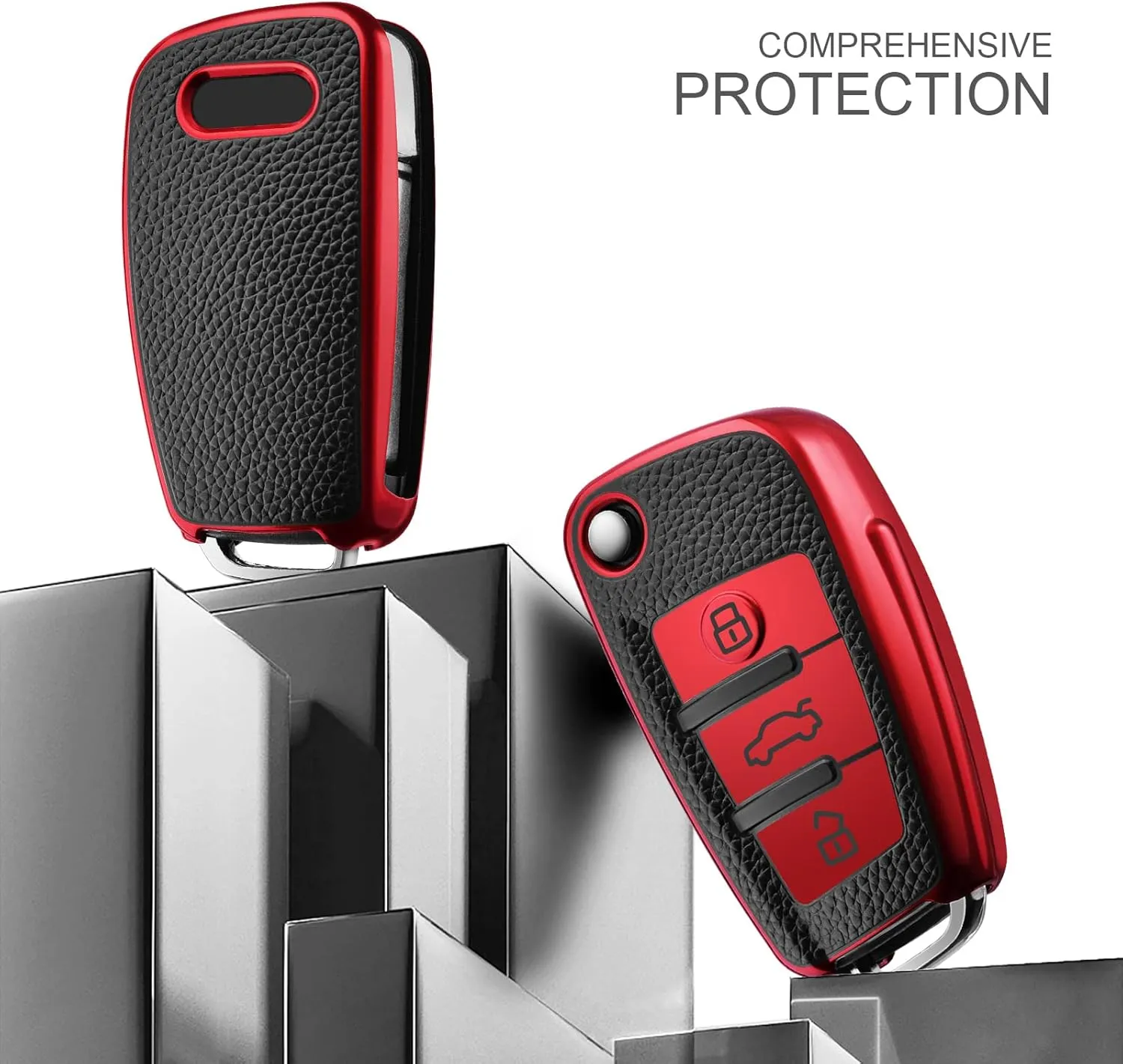 ELOHEI for Audi Key Fob Cover Case,Premium Soft TPU Stripes 360 Degree Full Protection Key Shell Key Case Cover Compatible with Audi A1 A3 Q3 Q7 R8 A6L TT