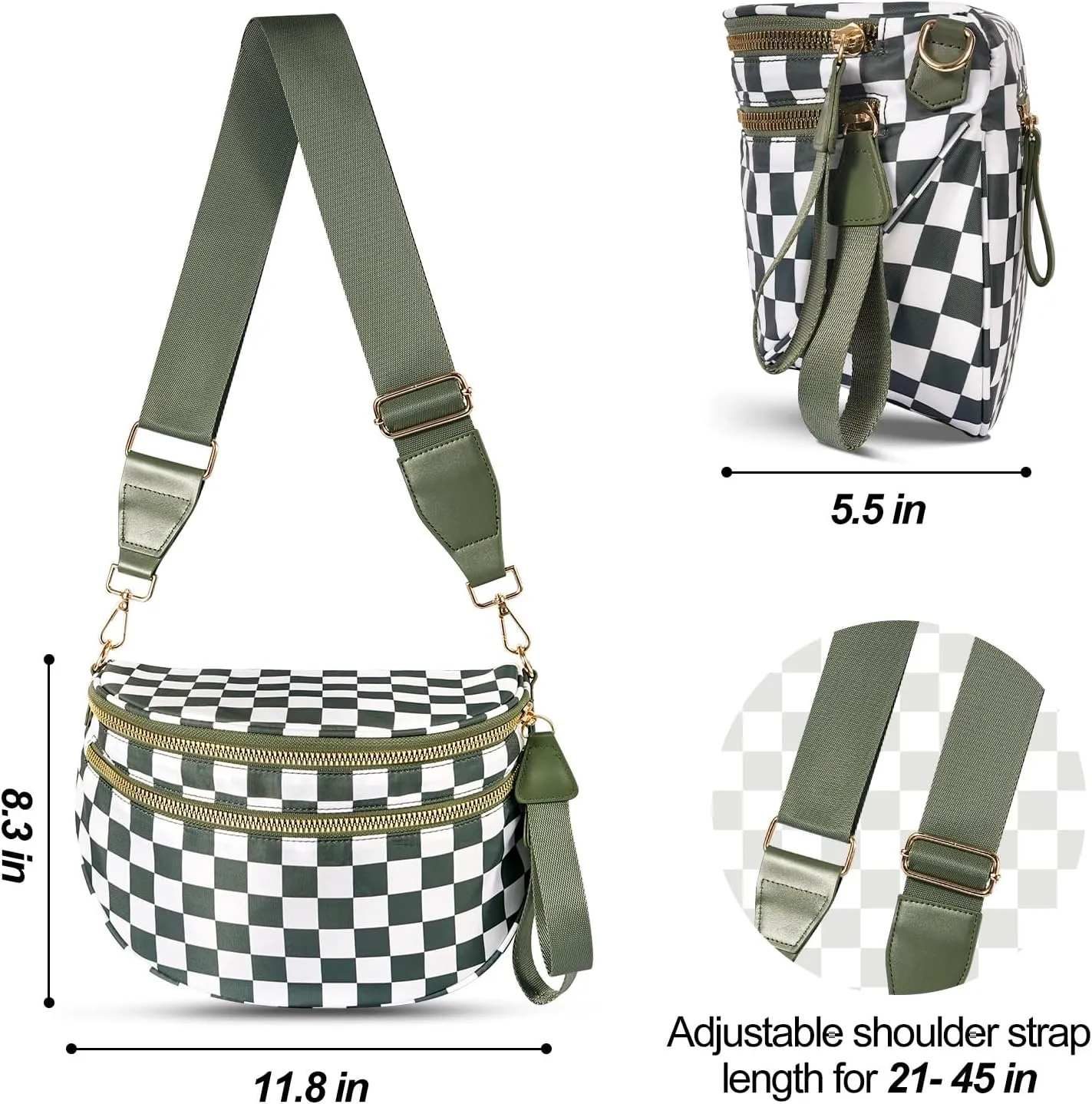 Emmafy Gofree the Roomiest Crossbody Bag, Checkered/Solid Adjust Waterproof Bum Bag for Women Travel and Everyday