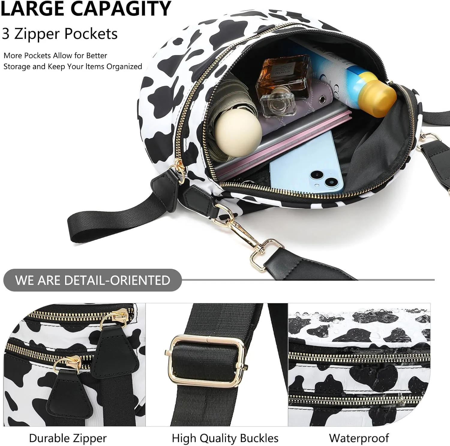 Emmafy Gofree the Roomiest Crossbody Bag, Checkered/Solid Adjust Waterproof Bum Bag for Women Travel and Everyday