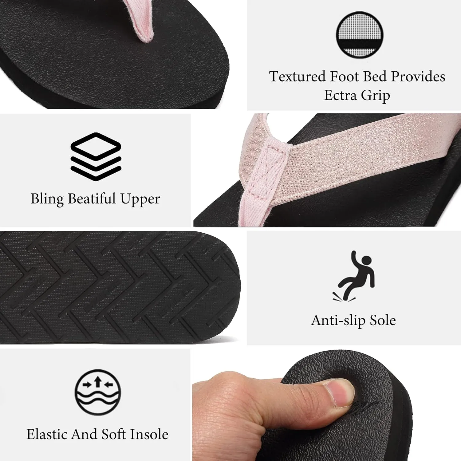 EQUICK Women's Flip Flops Arch Support Yago Mat Insole Sandal Casual Slipper Outdoor and Indoor-U219SLT003-N