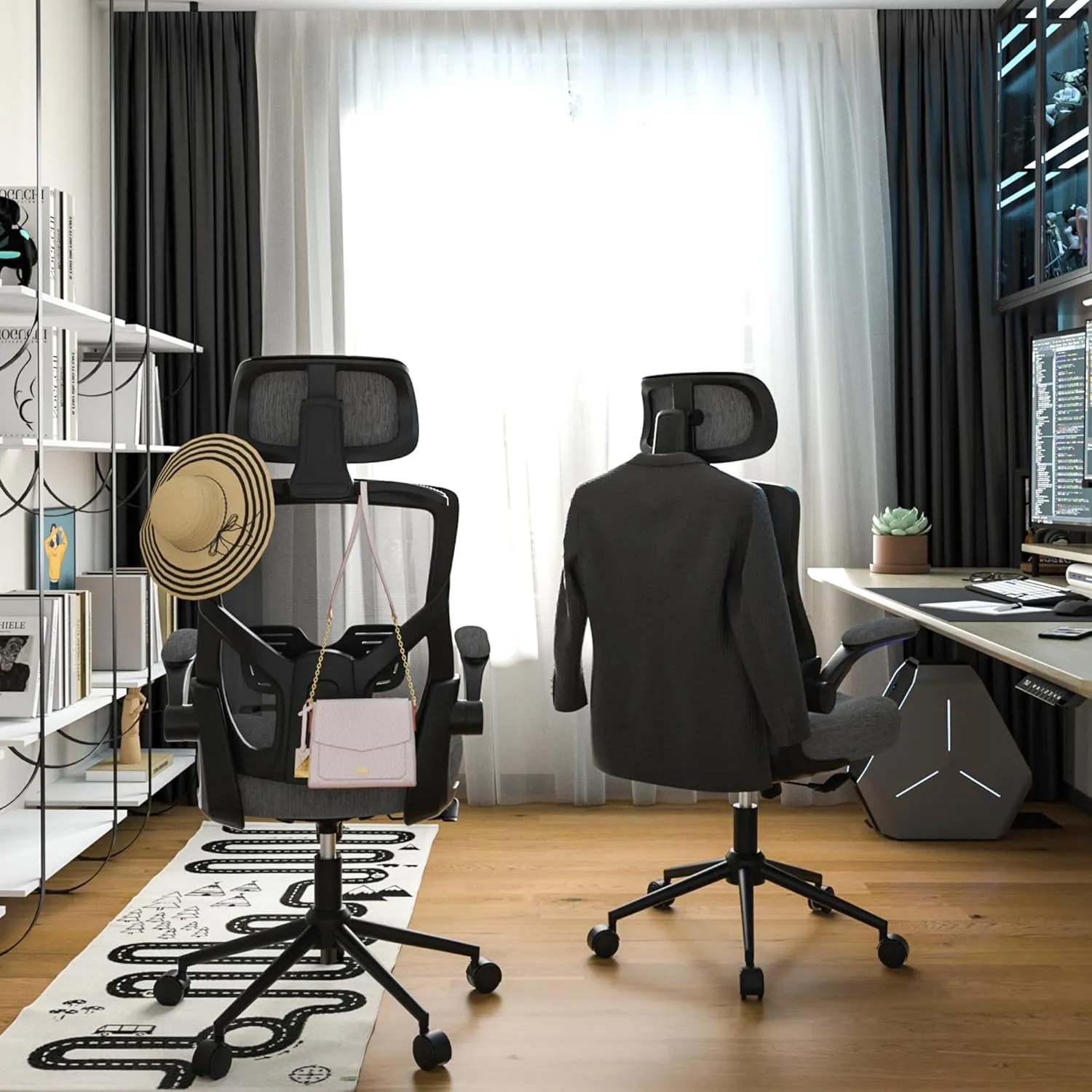 Ergonomic Office Chair, High Back Mesh Desk Chair with Molded Foam Cushion, Adjustable Headrest, Lumbar Support, Lock Function (Black Frame Grey)