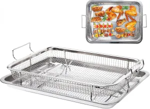 Eyourlife Oven Air Fryer Basket & Tray, 11.6"X15.5", Stainless Steel, Silver, Rectangular, Dishwasher Safe