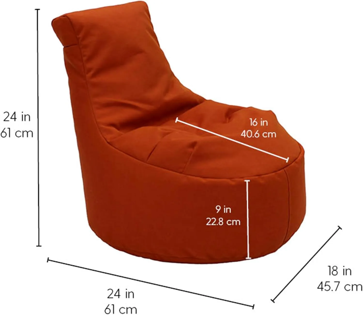 Factory Direct Partners Element Paddle Out Bean Bag Chair for Kids, Comfy Indoor Outdoor Bean-Filled Flexible Seating for Reading, Playroom, Classroom, Patio or Garage - Burnt Orange, 14031-121