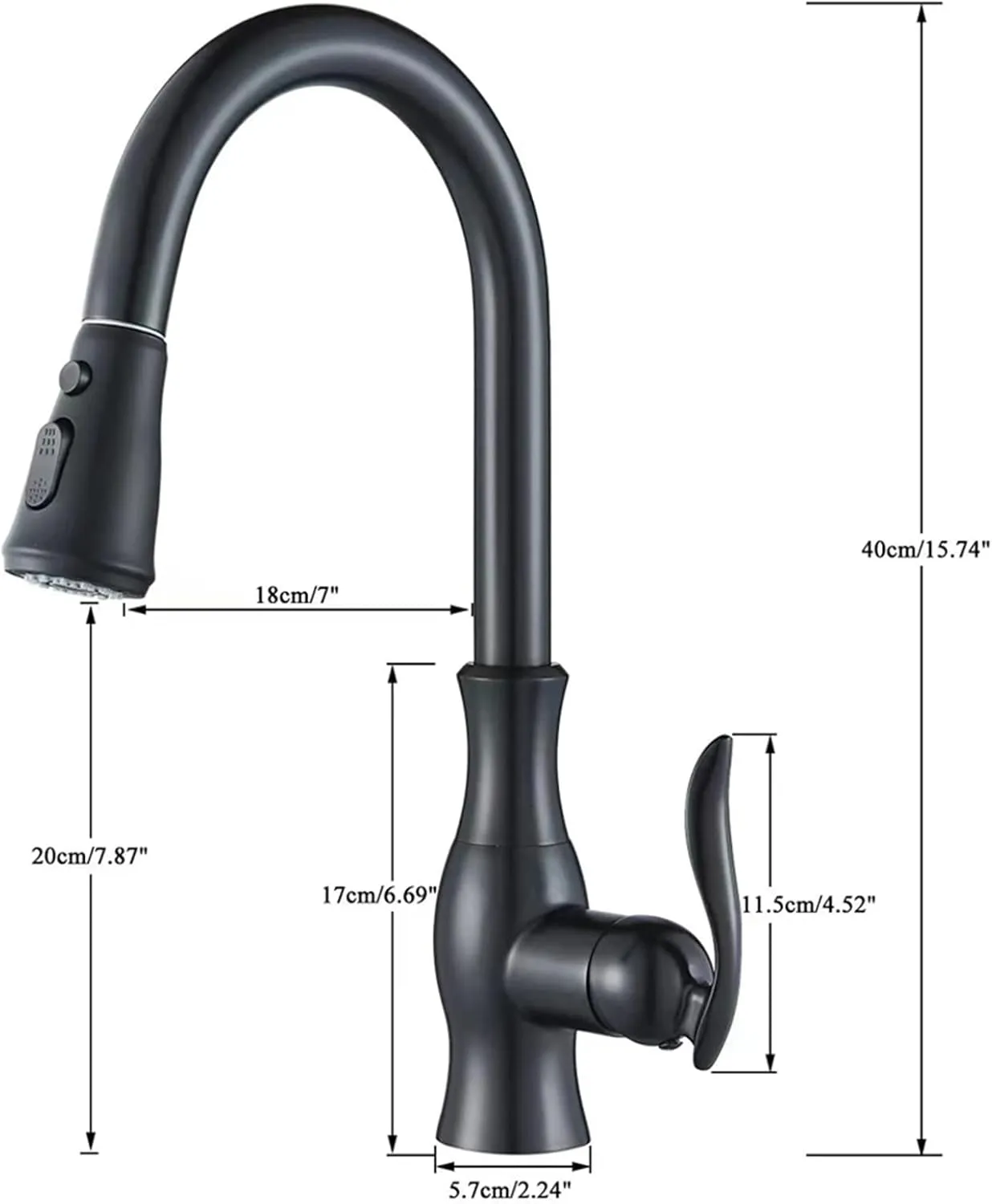 Faucet Pull Down Sprayer Brass Sink Faucet with 2-Spray Mode Single Handle High Arc Tap for Kitchen, RV, Bar,Matte Black