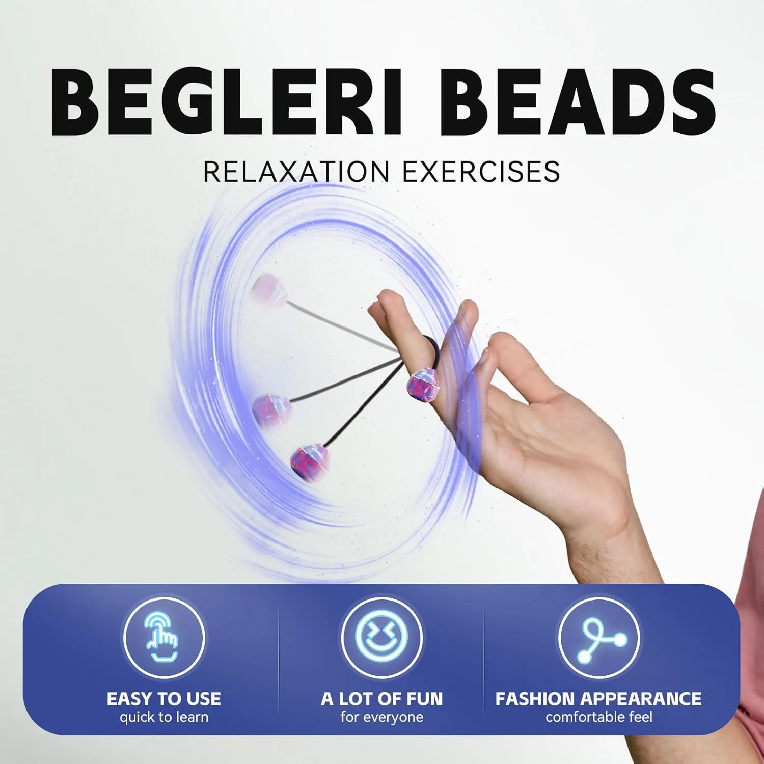 Fidget Beads, EDC Relieve Anxiety Toy Metal Fidget Toy for Stress Relief Home Office Toy Worry Beads Fidget for Men Women Teens (Black)