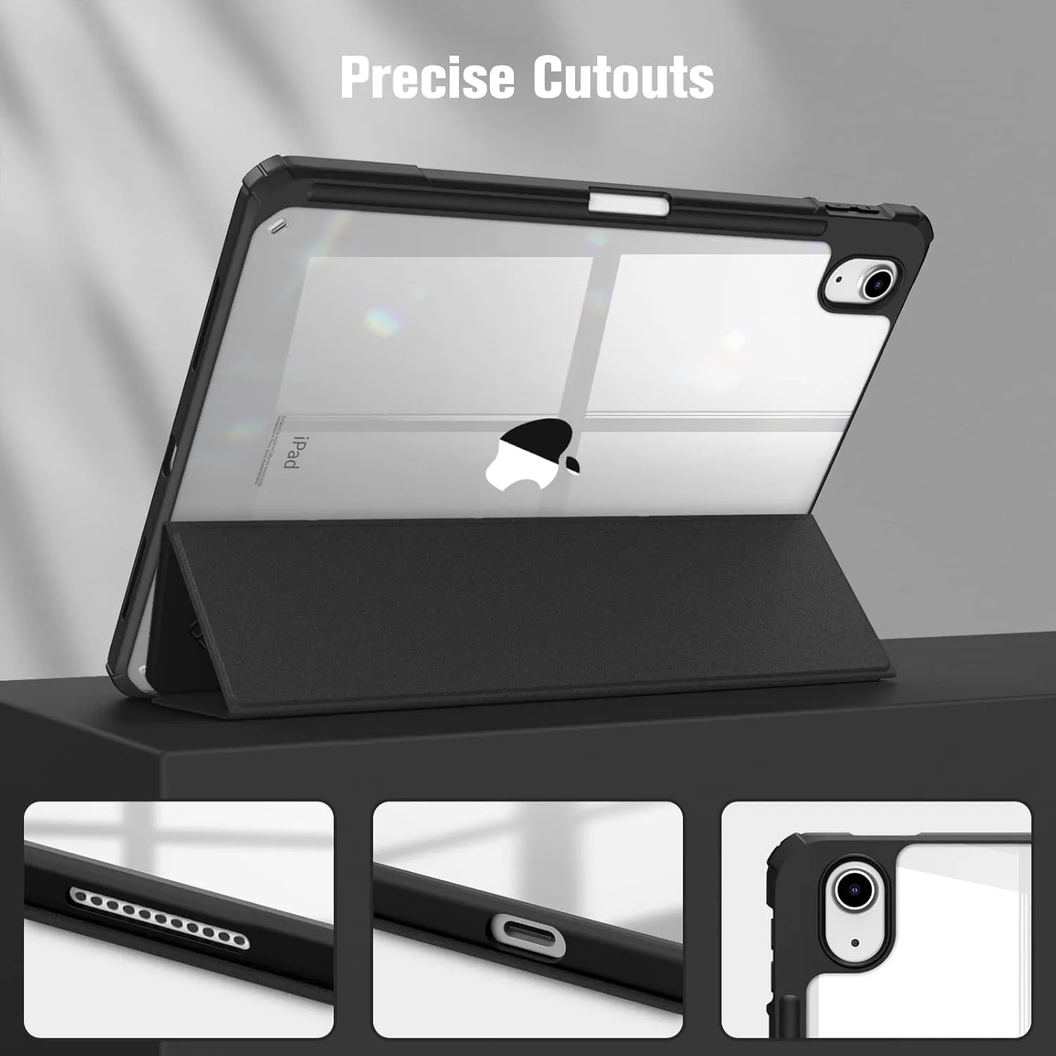 Fintie Hybrid Slim Case for iPad (A16) 11th Generation 11 Inch (2025), iPad 10th Generation 10.9 Inch (2022) - Shockproof Cover with Clear Transparent Back Shell & Pencil Holder, Black