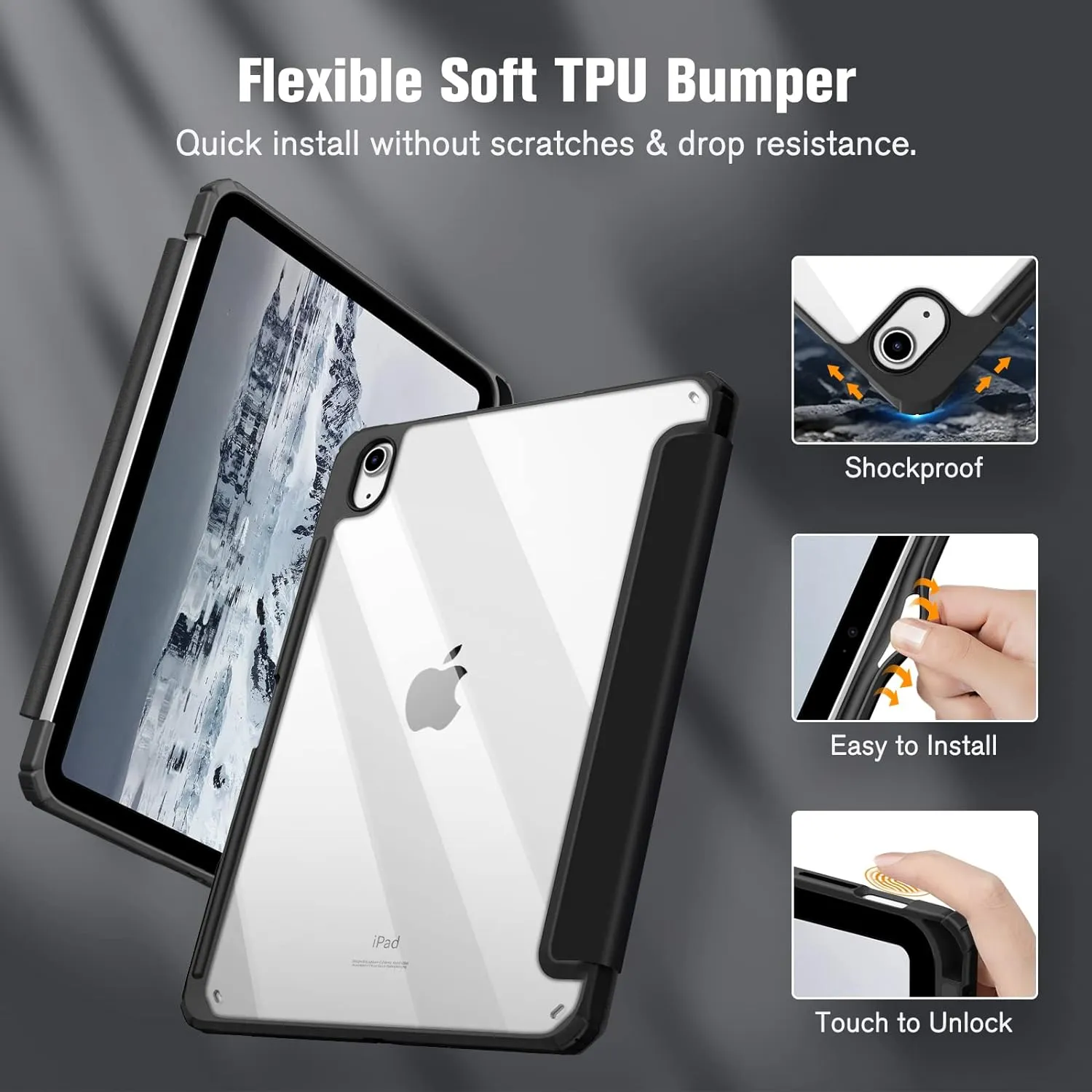 Fintie Hybrid Slim Case for iPad (A16) 11th Generation 11 Inch (2025), iPad 10th Generation 10.9 Inch (2022) - Shockproof Cover with Clear Transparent Back Shell & Pencil Holder, Black