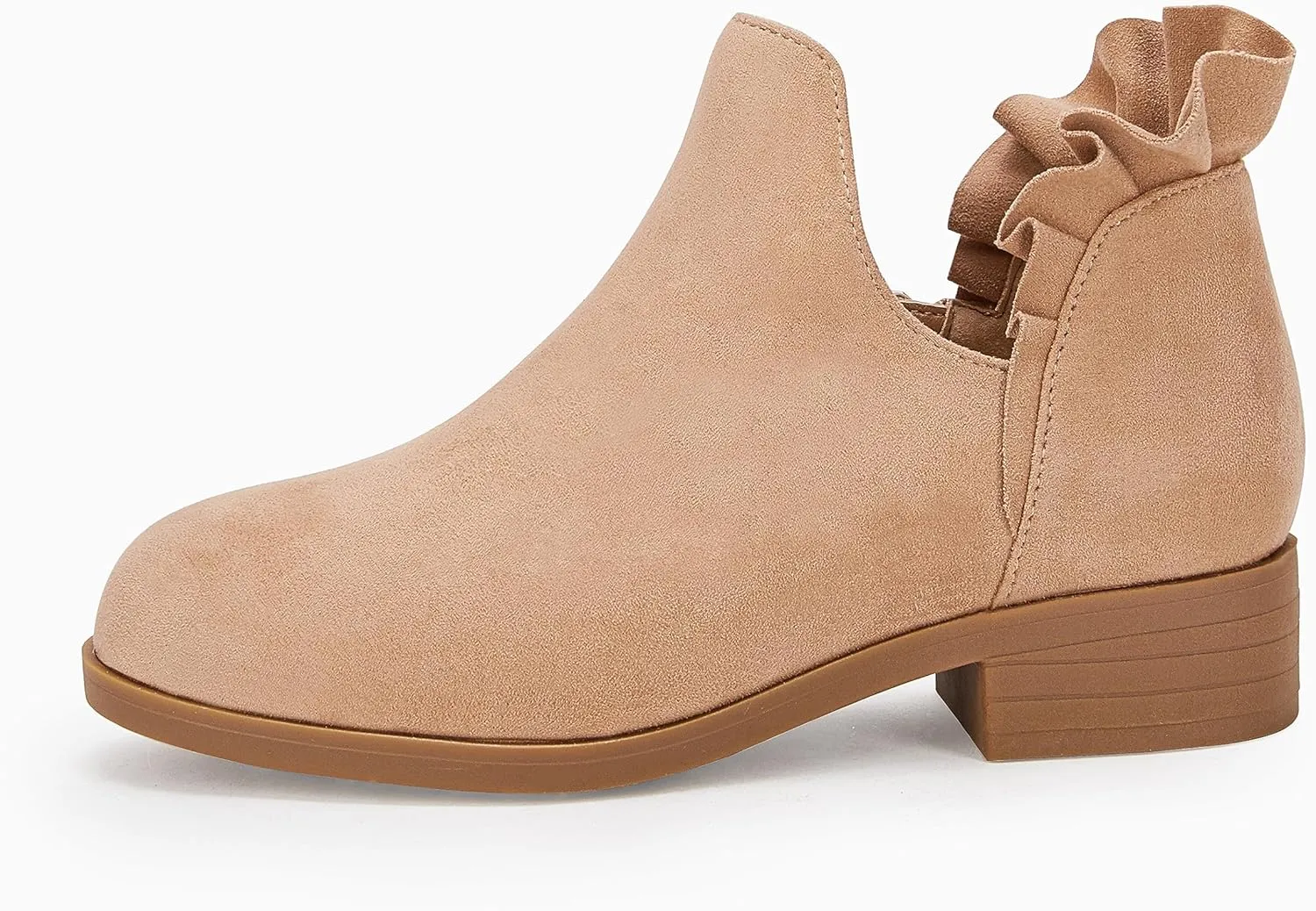 FISACE Girls Ruffled Ankle Boots V Cut Out Chunky Low Heel Dressy Western Booties