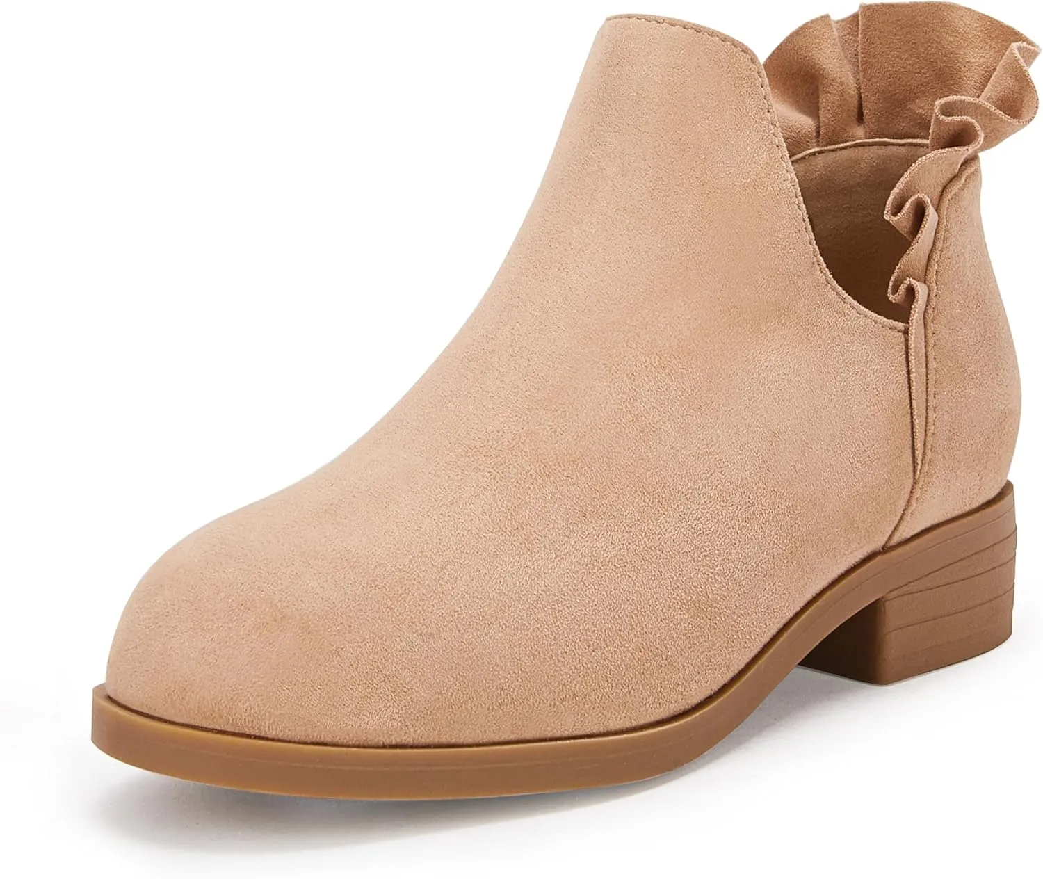 FISACE Girls Ruffled Ankle Boots V Cut Out Chunky Low Heel Dressy Western Booties