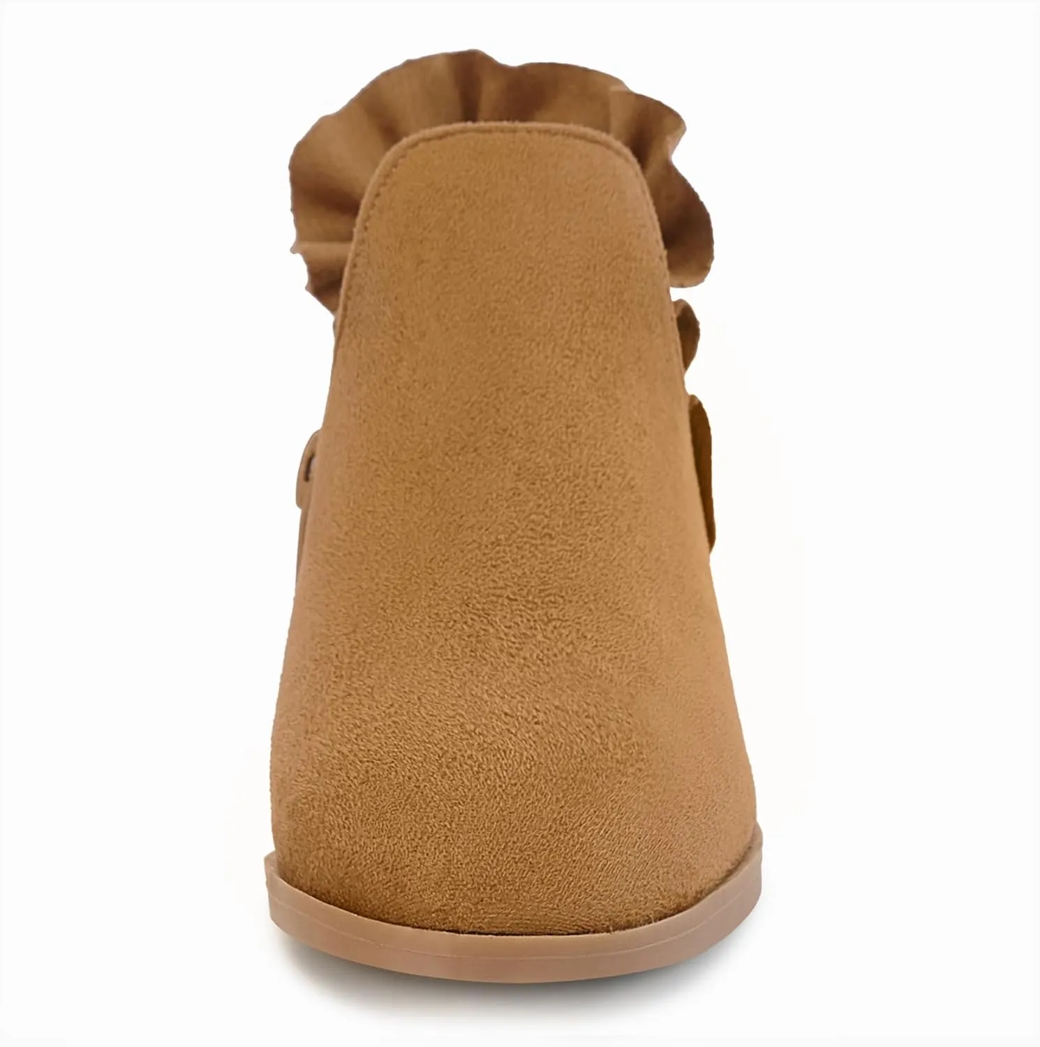 FISACE Girls Ruffled Ankle Boots V Cut Out Chunky Low Heel Dressy Western Booties